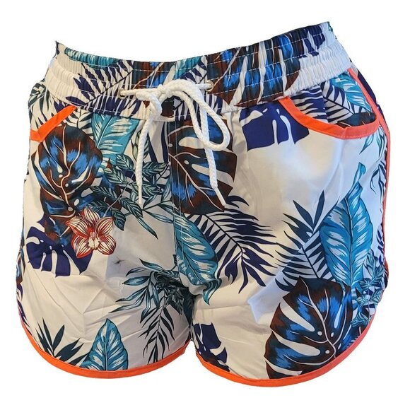 Beach Shorts, Junior Girls Bathing Trunks, Leaf Print Style 2 - Picture 1 of 4